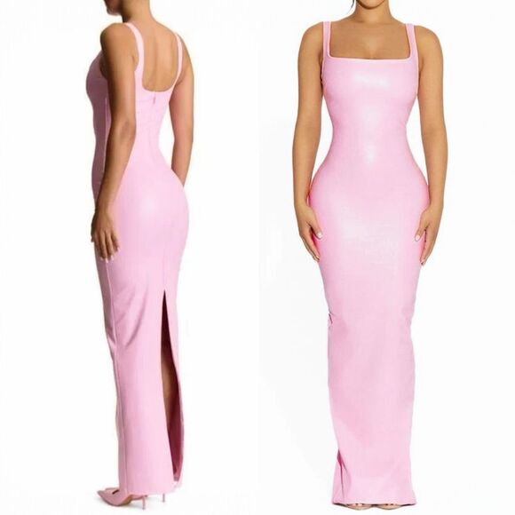 naked wardrobe Dresses & Skirts - NWT Naked Wardrobe Pink Faux Leather Maxi Tank Dress Size Medium Fitted Bodycon